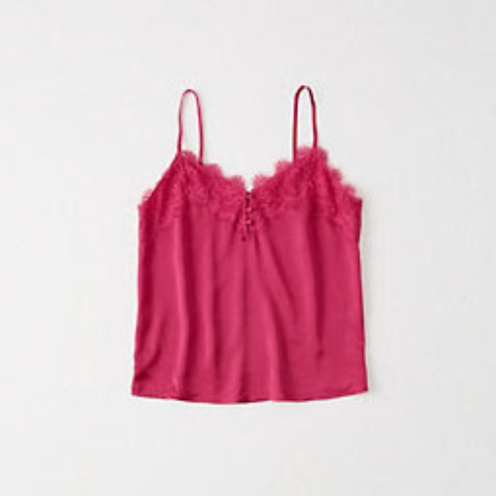 Abercrombie Lace-Trim Cami Dark Pink Small